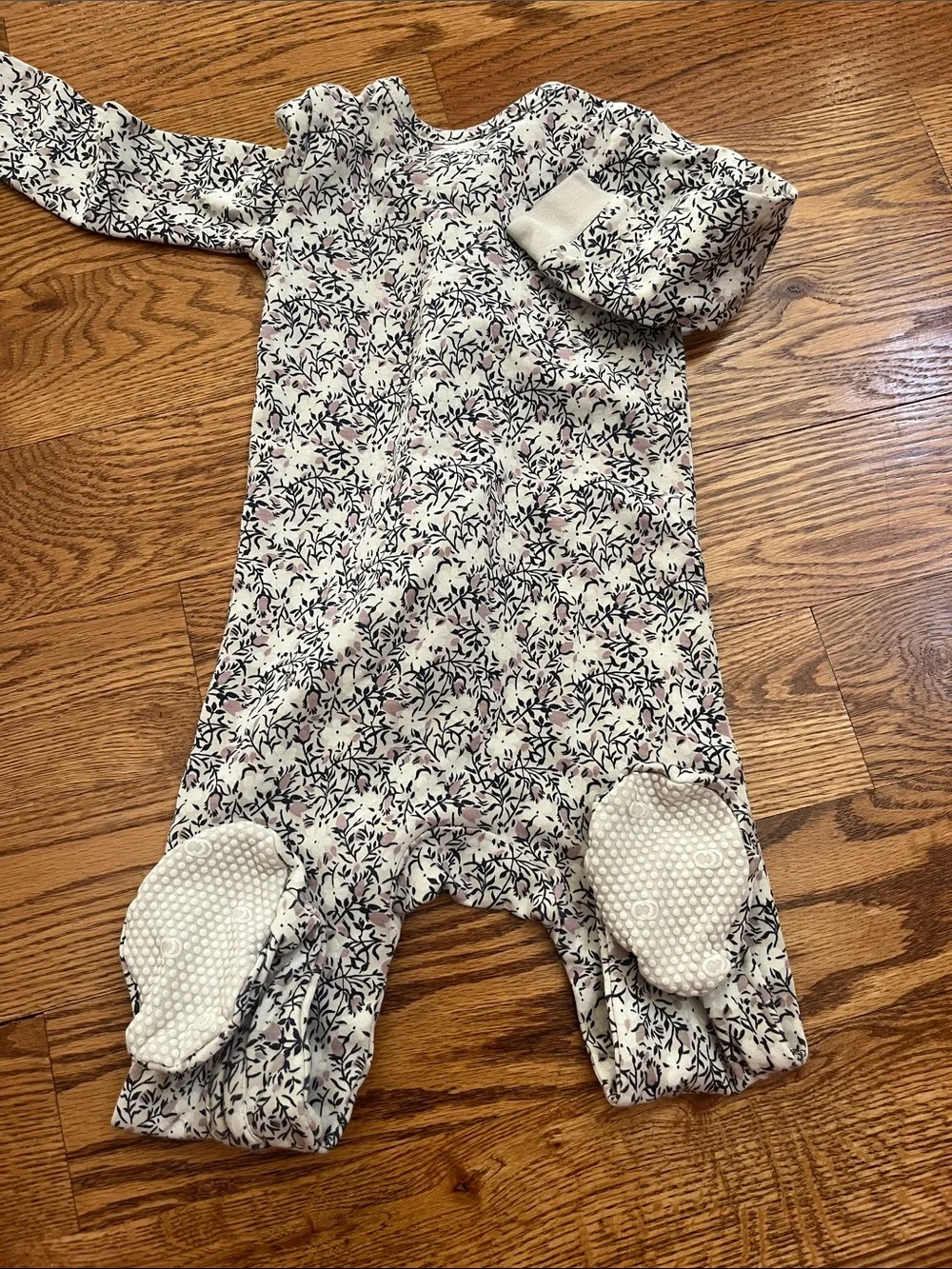 Colored Organics Cream Footed One-Piece with Navy Floral Print
